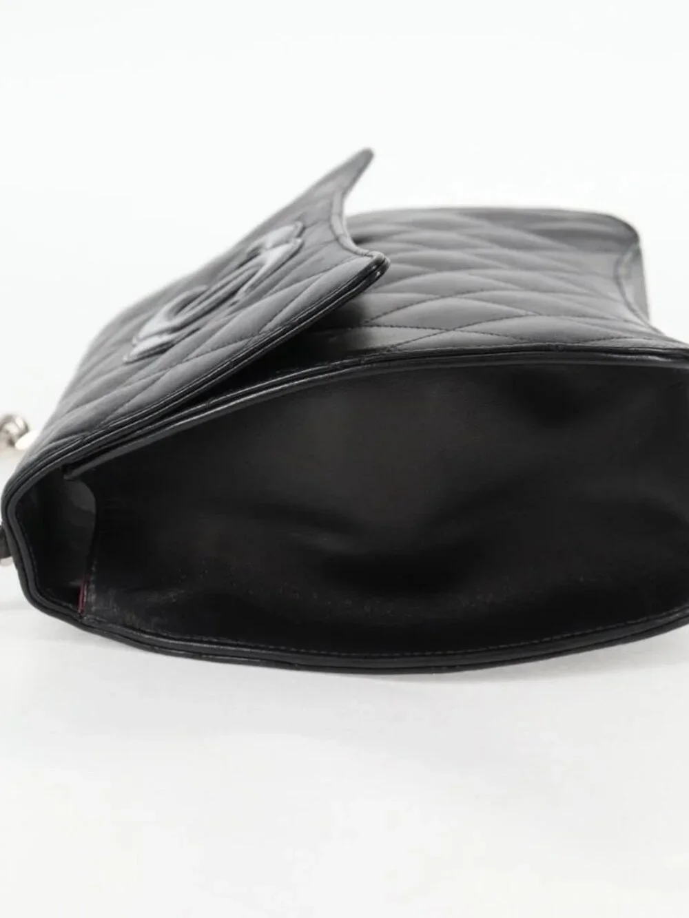 CHANEL Chain Hand Bag Lamb Skin Black Silver CC Auth 138566V